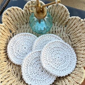 Handmade Crochet Coaster Set – Neutral Cotton Drink Coasters (Set of 4)